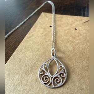 Sterling Silver Filigree Teardrop Pendant Necklace - Elegant Women Jewelry